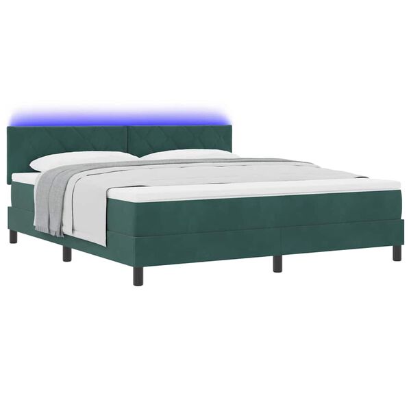 vidaXL LED Box Spring Bed med madras M&oslash;rkegr&oslash;n 180 x 200 cm Fl&oslash;jl