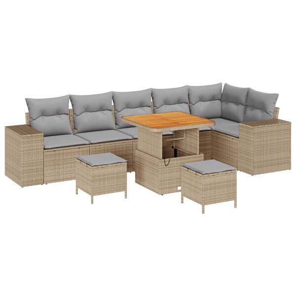 vidaXL Havesofa Sæt med pude 9 pcs Beige polyrattan