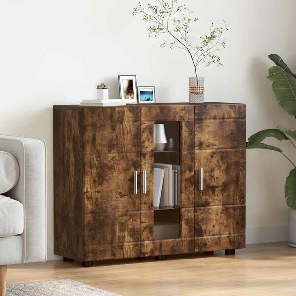 vidaXL Sideboard med hylde Røget eg 55,5 x 29 x 100 cm Konstrueret træ