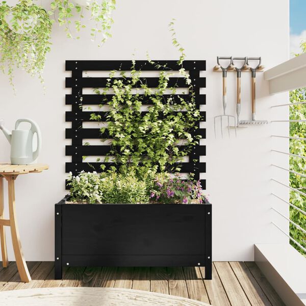 vidaXL plantekasse med stativ 79x39,5x114 cm massivt fyrretr&aelig; sort