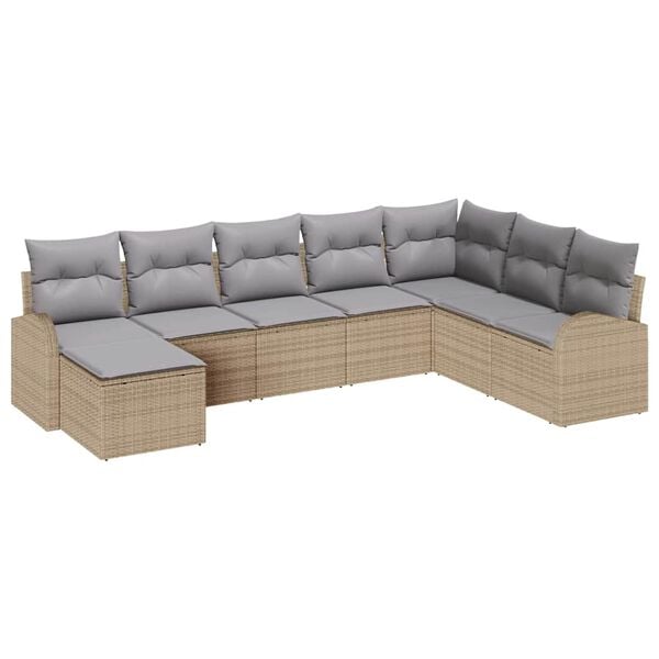 vidaXL Sofa S&aelig;t med pude 8 pcs Beige og lysegr&aring; polyrattan