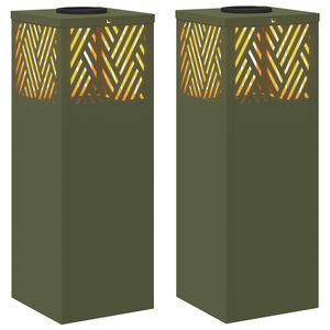 vidaXL Solar LED sti lys 2 pcs Oliven gr&oslash;n Koldvalset St&aring;l