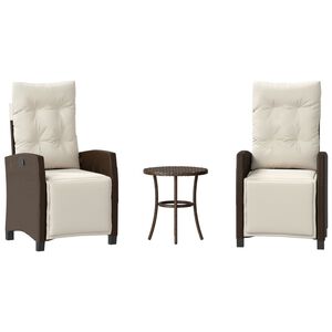 vidaXL bistros&aelig;t til haven 3 dele med hynder polyrattan brun