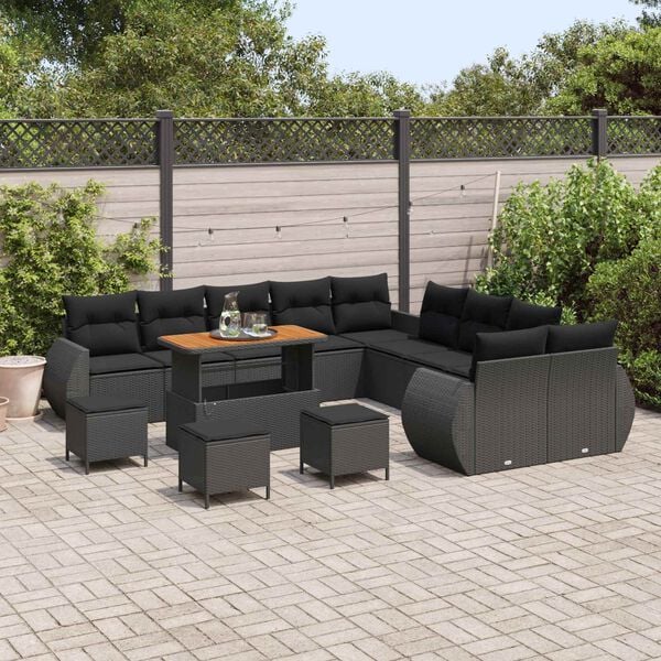 vidaXL Havesofa S&aelig;t 14 pcs Sort polyrattan