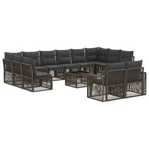 vidaXL Havesofa S&aelig;t 13 stk. Gr&aring; og M&oslash;rkegr&aring; polyrattan