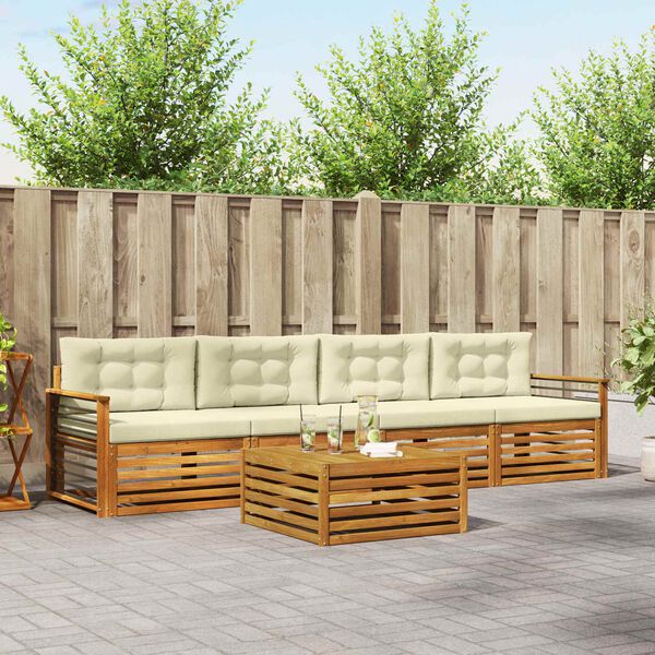 vidaXL Udend&oslash;rs sofagruppe med pude 5 pcs Naturlig og Fl&oslash;de