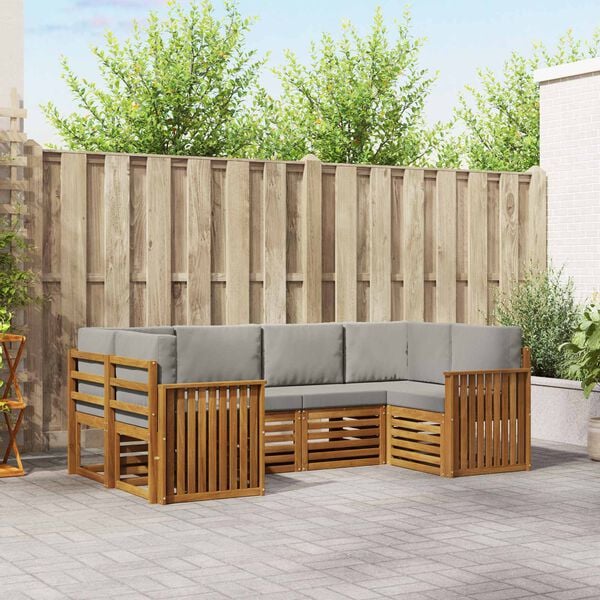 vidaXL Sofas&aelig;t med pude 6 pcs Naturlig og Lys Gr&aring; Massivt Akacietr&aelig;