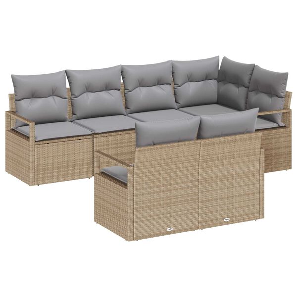 vidaXL Havesofa S&aelig;t med pude 7 pcs Beige og lys gr&aring; polyrattan