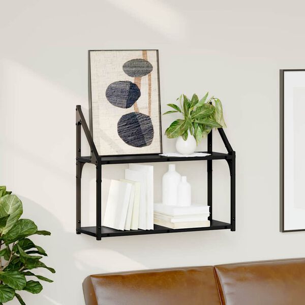 vidaXL Væghylde med hylde Sort eg 60 x 21 x 51 cm Konstrueret træ