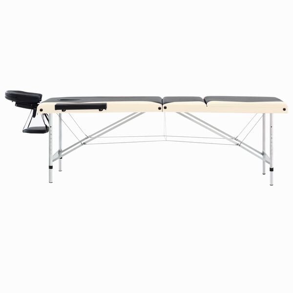 vidaXL sammenfoldeligt massagebord aluminiumsstel 3 zoner sort beige