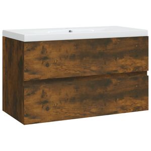 vidaXL underskab med indbygget h&aring;ndvask konstrueret tr&aelig; r&oslash;get egetr&aelig;