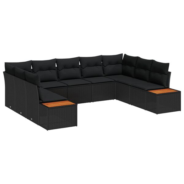 vidaXL Havesofa S&aelig;t med pude 9 pcs Sort Poly rattan