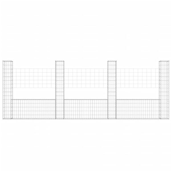 vidaXL gabionkurv med 4 stolper 380x20x150 cm U-facon jern