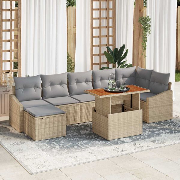vidaXL Havesofa Sæt med opbevaring 8 pcs Beige Poly rattan