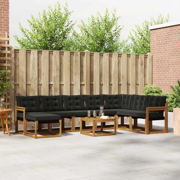 vidaXL Udend&oslash;rs sofagruppe med pude 9 pcs Naturlig og sort