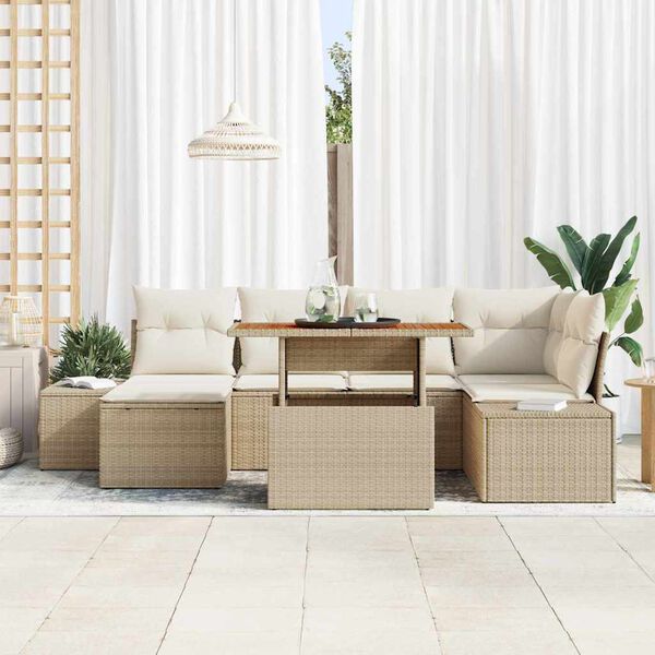 vidaXL Havesofa S&aelig;t med opbevaring 7 pcs Beige Poly rattan