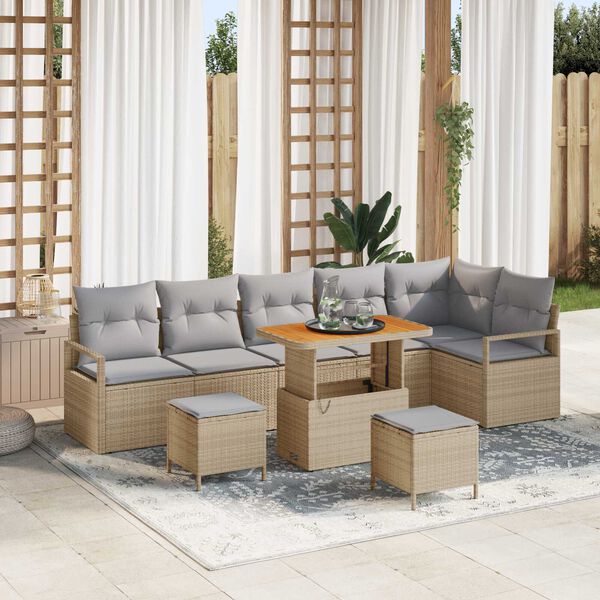 vidaXL Havesofa S&aelig;t med pude 9 pcs Beige Poly rattan