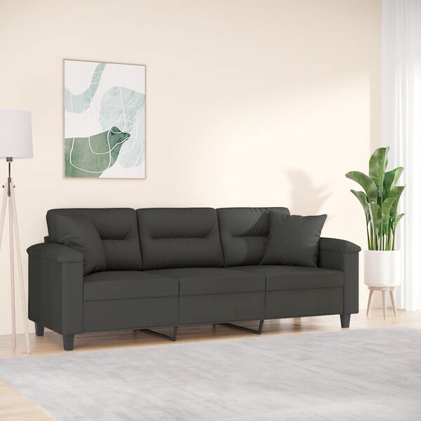 vidaXL 3-personers sofa m. puder hynder 180 cm mikrofiberstof m&oslash;rkegr&aring;