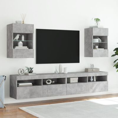 vidaXL væghængte tv-borde 2 stk. med LED-lys 40x30x60,5 cm betongrå