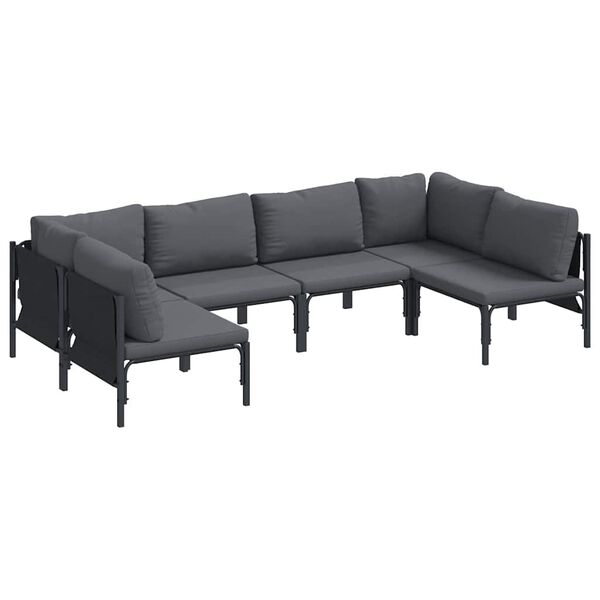 vidaXL Havesofa S&aelig;t med pude 6 pcs Sort St&aring;l