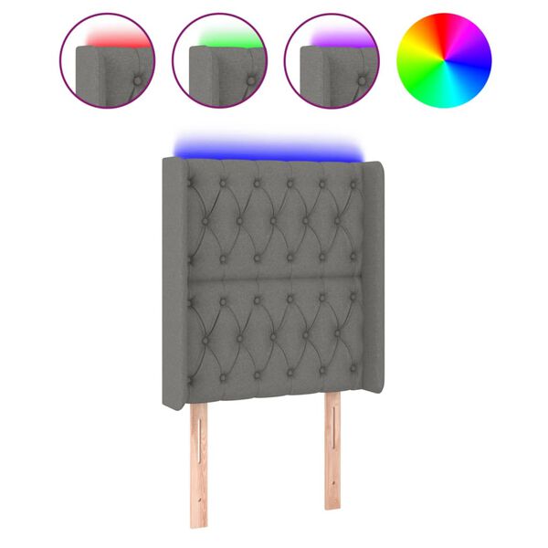 vidaXL sengegavl med LED-lys 83x16x118/128 cm stof m&oslash;rkegr&aring;