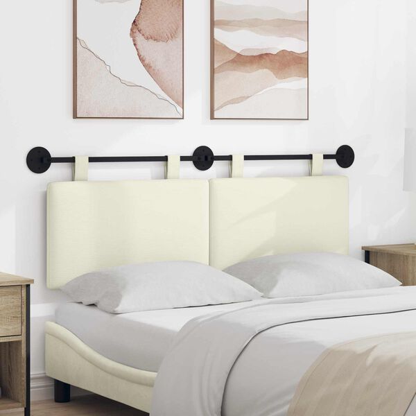 vidaXL H&aelig;ngende Hovedgavl V&aelig;gmonteret Creme 150 x 55 x 5 cm Velourstof