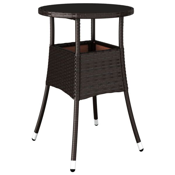 vidaXL havebord Ø60x75 cm hærdet glas og polyrattan brun