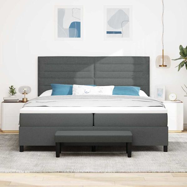 vidaXL Box spring seng med madras M&oslash;rkegr&aring; 200 x 200 cm Stof
