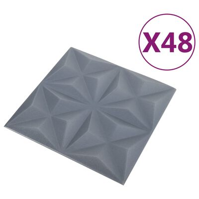 vidaXL 3D-vægpaneler 48 stk. 50x50 cm 12 m² origami grå