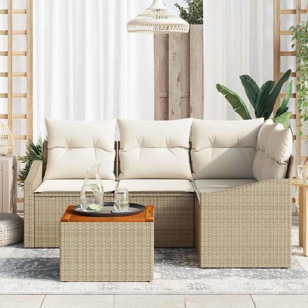 vidaXL Havesofa Sæt med pude 5 pcs Beige polyrattan