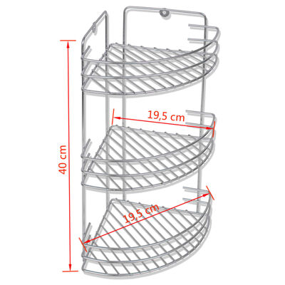 vidaXL vægmonteret brusehylde til hjørner i metal 3 niveauer