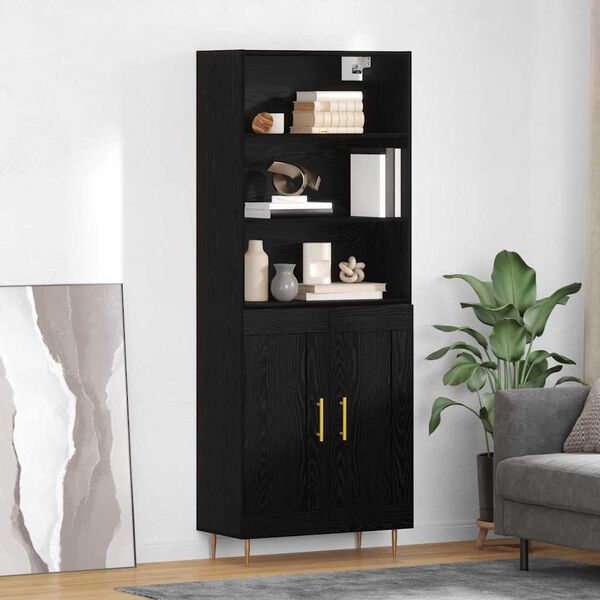 vidaXL Highboard med skuffe Sort eg 69,5 x 34 x 180 cm Konstrueret tr&aelig;