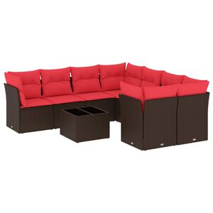 vidaXL sofas&aelig;t til haven 9 dele med hynder polyrattan brun