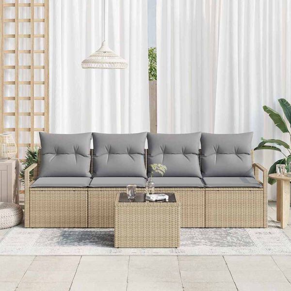 vidaXL Sofa S&aelig;t 5 pcs Beige og gr&aring; polyrattan