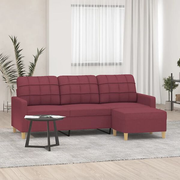 vidaXL 3-personers sofa med fodskammel 180 cm stof Vinr&oslash;d