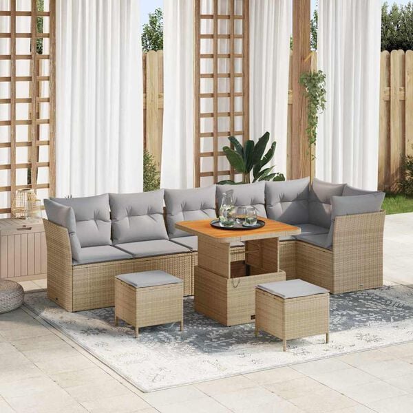 vidaXL Havesofa S&aelig;t 9 pcs Beige polyrattan