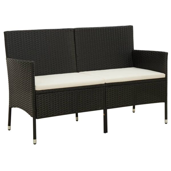 vidaXL 3-personers havesofa med hynde polyrattan sort