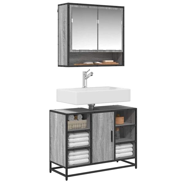 vidaXL underskab til h&aring;ndvask 80x33x60 cm konstrueret tr&aelig; gr&aring; sonoma