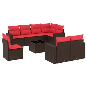 vidaXL sofas&aelig;t til haven 9 dele med hynder polyrattan brun