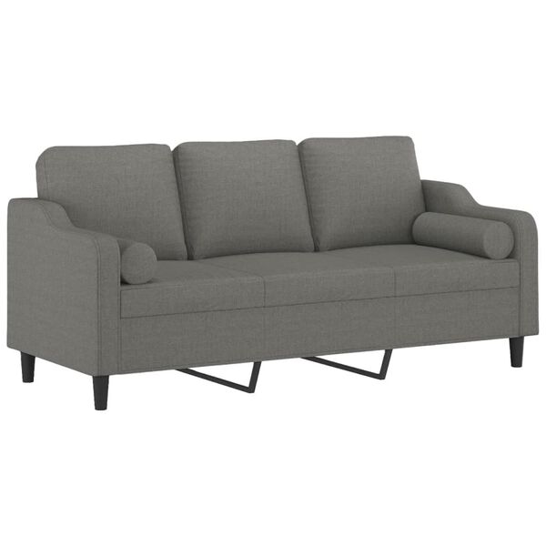 vidaXL 3-personers sofa med puder og hynder 180 cm stof m&oslash;rkegr&aring;