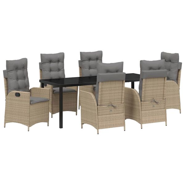 vidaXL Have Spisebordss&aelig;t med pude 7 pcs Beige polyrattan