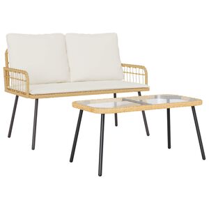 vidaXL Have Spisebordss&aelig;t med pude 2 pcs Naturfarvet polyrattan