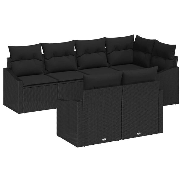 vidaXL Sofa S&aelig;t med pude 7 pcs Sort polyrattan