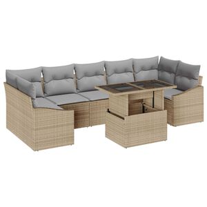 vidaXL Havesofa S&aelig;t med opbevaring 8 pcs Beige Poly rattan
