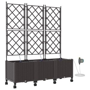 vidaXL Havekrukke med vanding og hjul 3 stk. Brun 120 x 40 x 148 cm PP