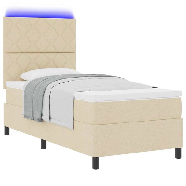 vidaXL Box spring seng med madras med LED Creme 100 x 200 cm Stof
