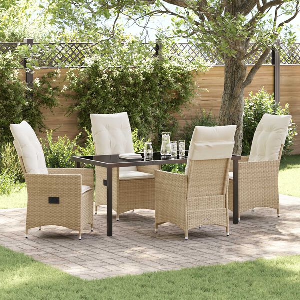 vidaXL Have Spisebordss&aelig;t med pude 5 pcs Beige Poly rattan