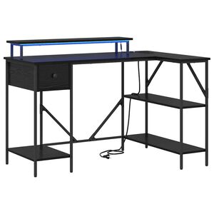 vidaXL Bord med skuffe Sort eg 120 x 79 x 86,5 cm Konstrueret tr&aelig;