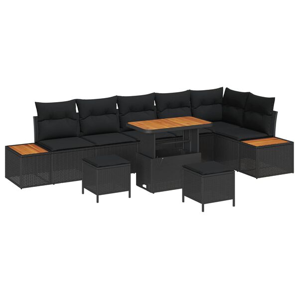 vidaXL Havesofa S&aelig;t med pude med opbevaring 9 pcs Sort Poly rattan