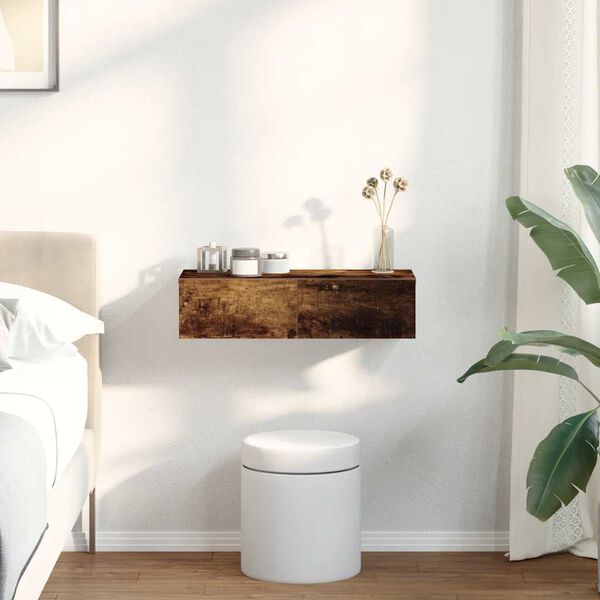 vidaXL v&aelig;ghylde med skuffer 60x26,5x15 cm konstrueret tr&aelig; r&oslash;get eg